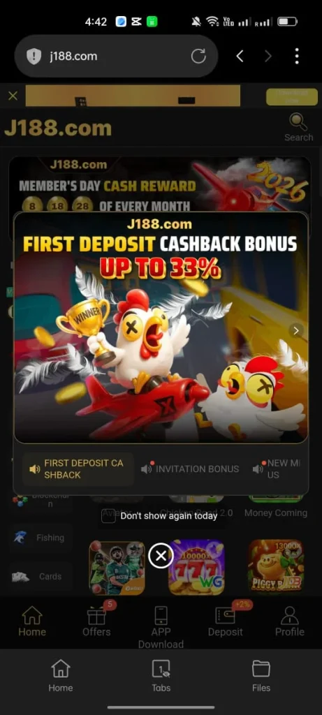 J188 Game Deposit Cash Back